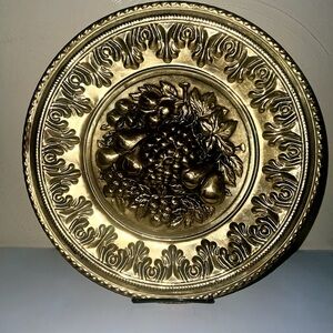 Vintage Decorative Gold Wall Plate with Fruit Medallion